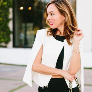 White BCBG Cropped Cape blazer